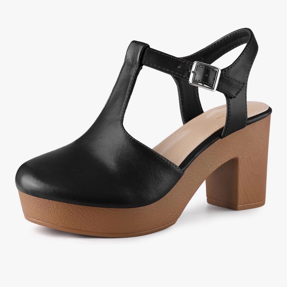 Chic Black Leather Women's Platform Sandals